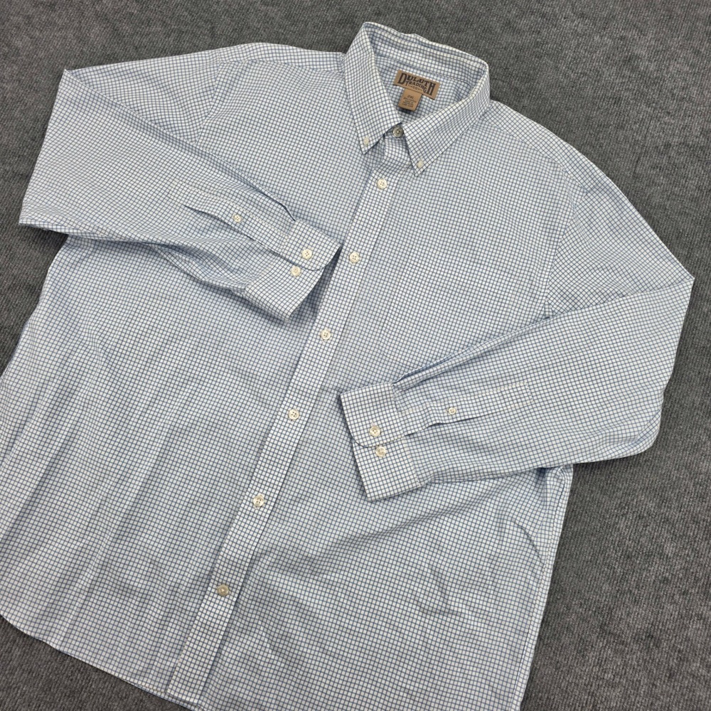 Duluth Trading Co Mens 2XL Blue White Check Button Down Shirt 100% Cotton 92105